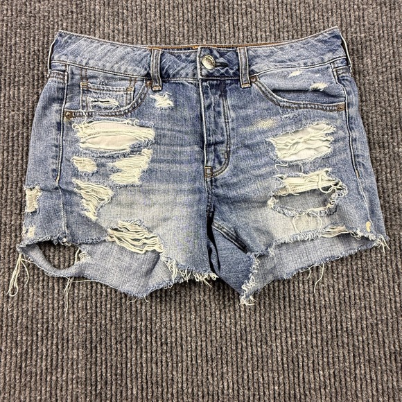 American Eagle Outfitters Pants - American Eagle Tomgirl Womens Size 4 Distressed Denim Shorts Blue 1572-8904-431